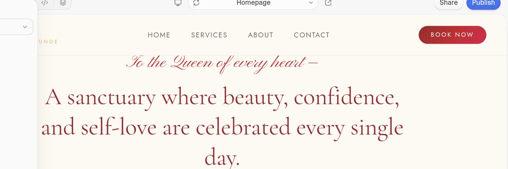 Queens Aesthetic Lounge website detail view