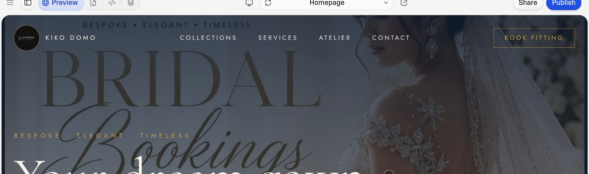 Kiko Domo bridal atelier website homepage