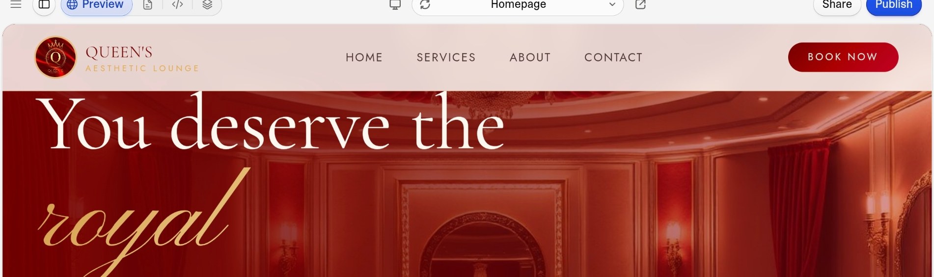Queens Aesthetic Lounge website homepage